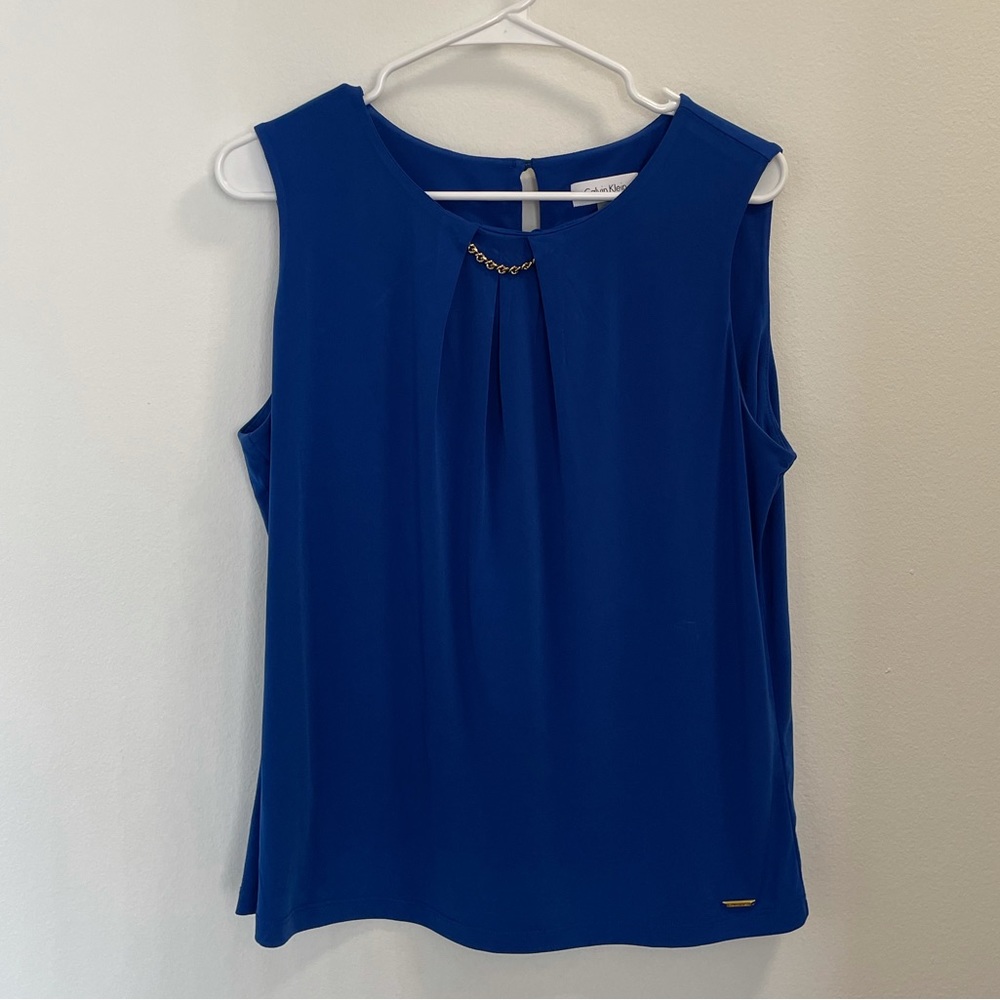 Calvin Klein Blue Sleeveless Blouse with Chain